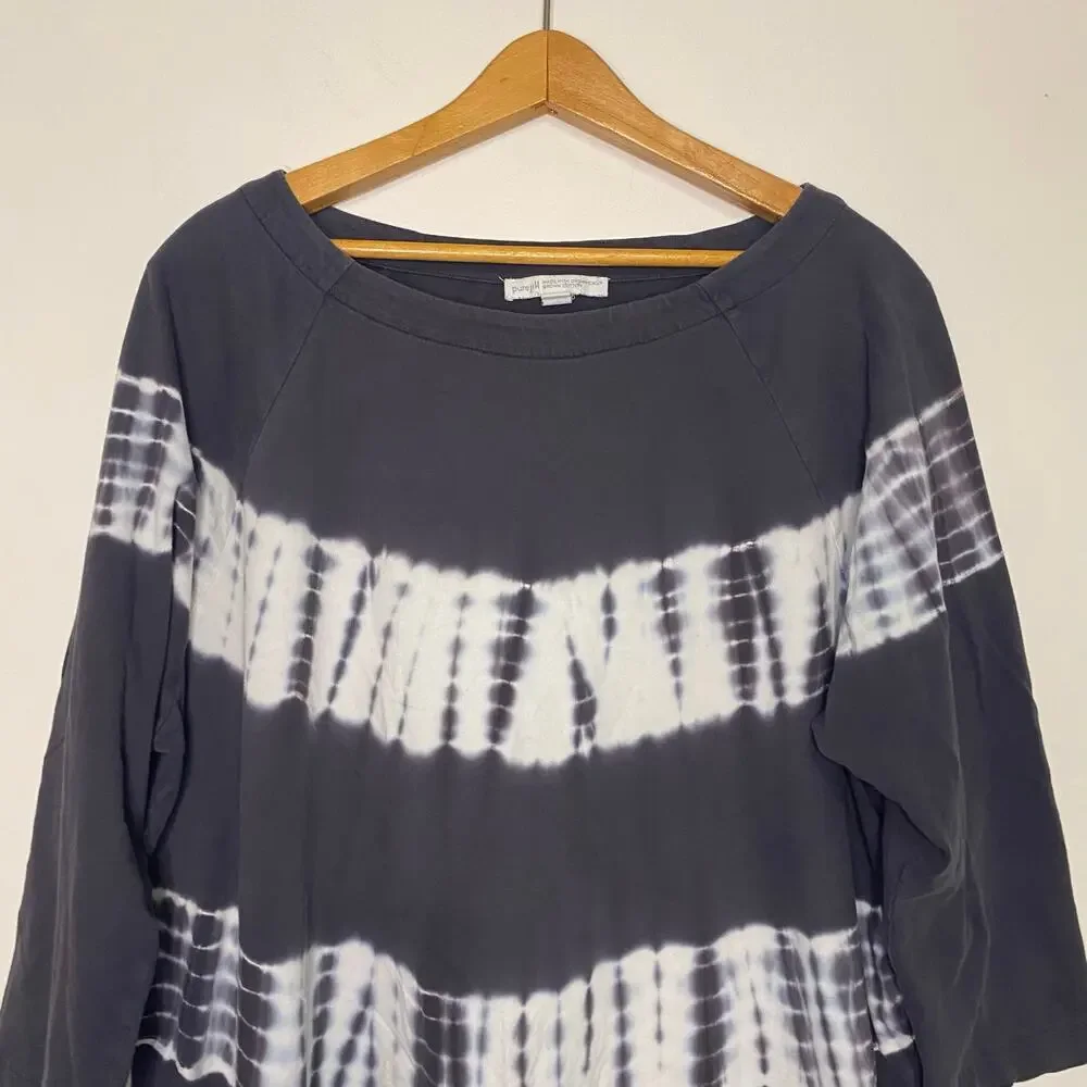 Purejill‎ Organic Cotton Gray White Sweater 3/4 Sleeves Large Lagenlook